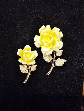 Yellow Rose Floral Brooches